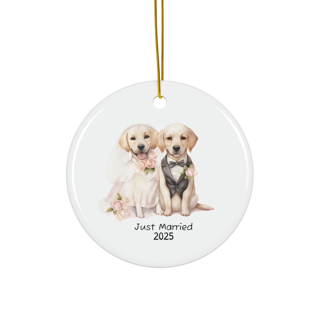 Personalized Wedding Dog Ceramic Ornament, Custom Pet Gift, Just Married Decor, Newlywed Ornament, Pet Lovers Holiday Decoration