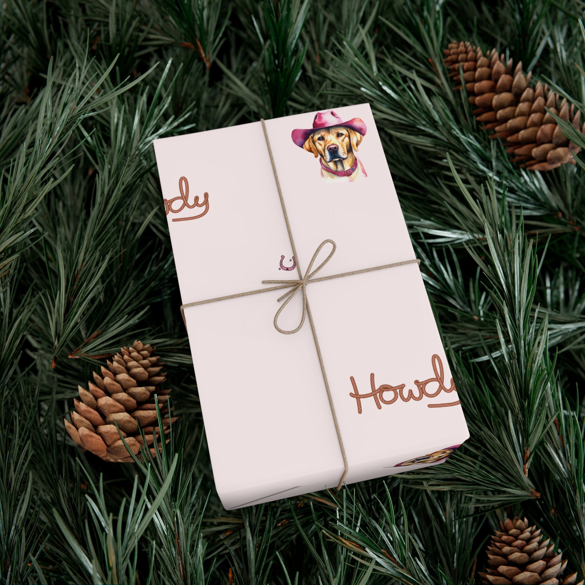 Yellow Labrador Howdy Gift Wrap Paper, Pink Cowgirl Pattern, Fun Wrapping Paper, Birthday Supplies, Baby Shower Decor, Craft Gift Wrap