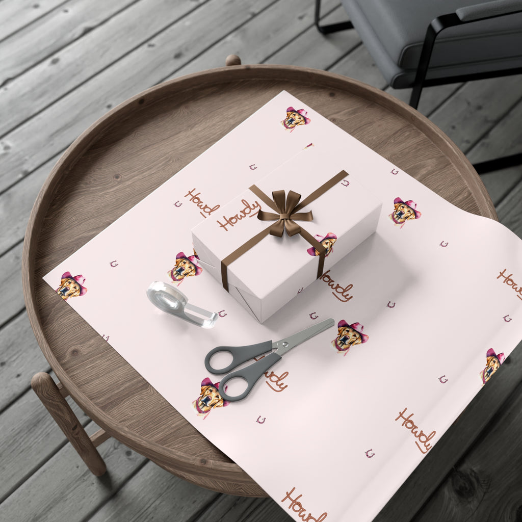Yellow Labrador Howdy Gift Wrap Paper, Pink Cowgirl Pattern, Fun Wrapping Paper, Birthday Supplies, Baby Shower Decor, Craft Gift Wrap